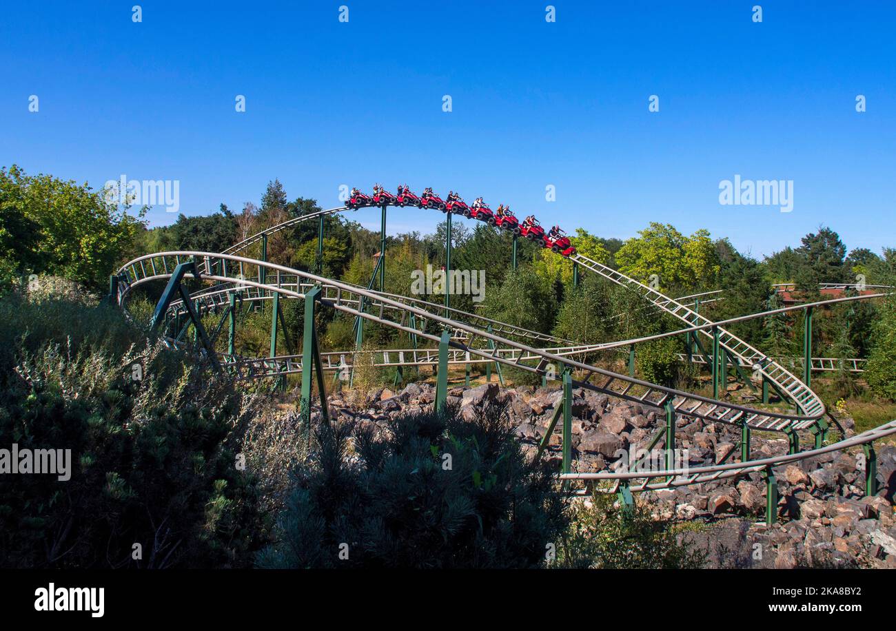 Roller coaster in Le Pal amusement park. Allier. Auvergne Rhone Alpes. France Stock Photo