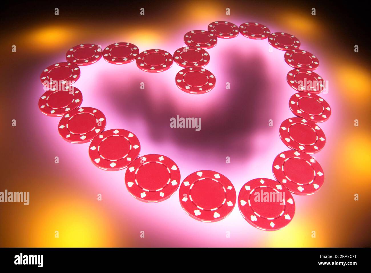 Gaming Chips Arranged in Shape of Love Heart Stock Photo