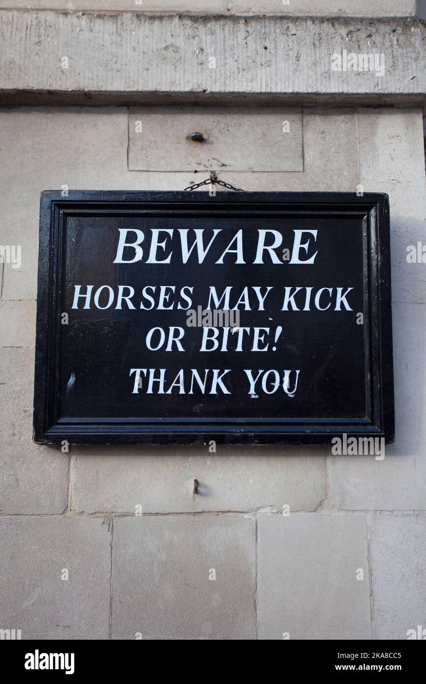 Horses may bite sign. Horse guards London Stock Photo