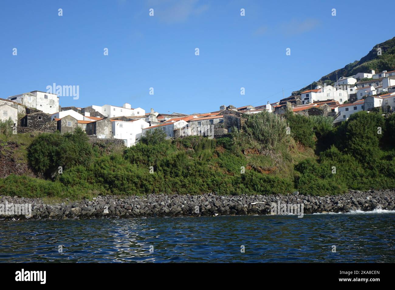 A beautiful shot of the traditional houses of Corvo island as seen from