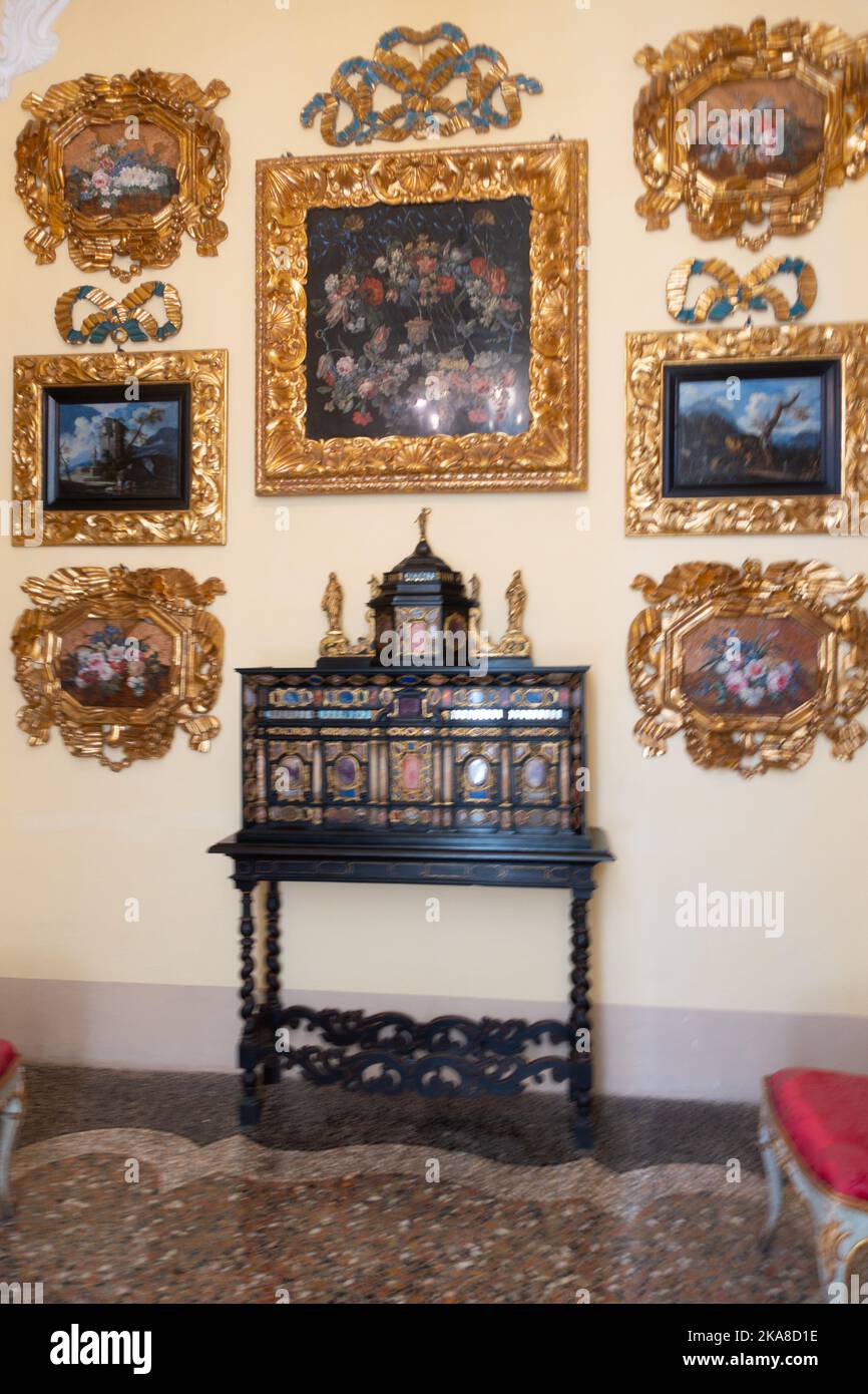 Pictures and side table in the Palazzo Borromeo on Isola Bella, Lake