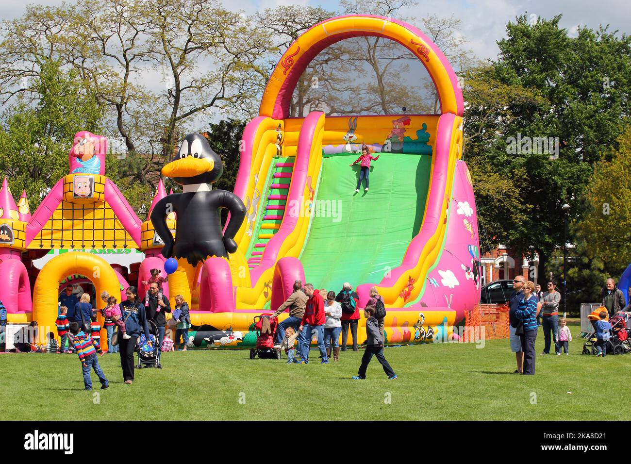 Large inflatable children's slide. Temporary slide at a special function. Stock Photo