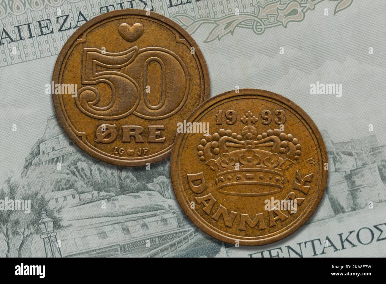 Danish krone coin obverse and reverse. Currency of Denmark, Faroe