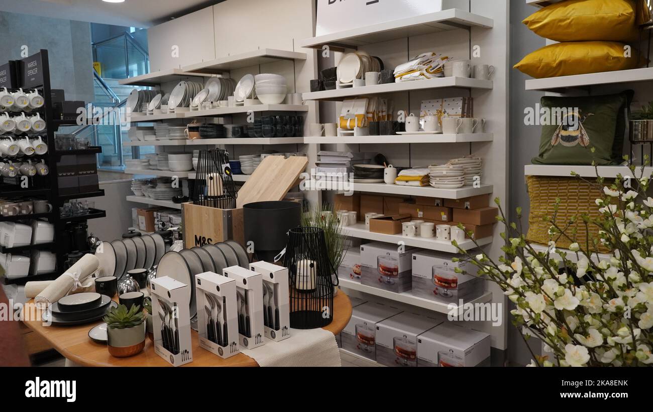 Limassol, Cyprus - October 10, 2022: Kitchenware on display at the marks and spencer retail outlet Stock Photo