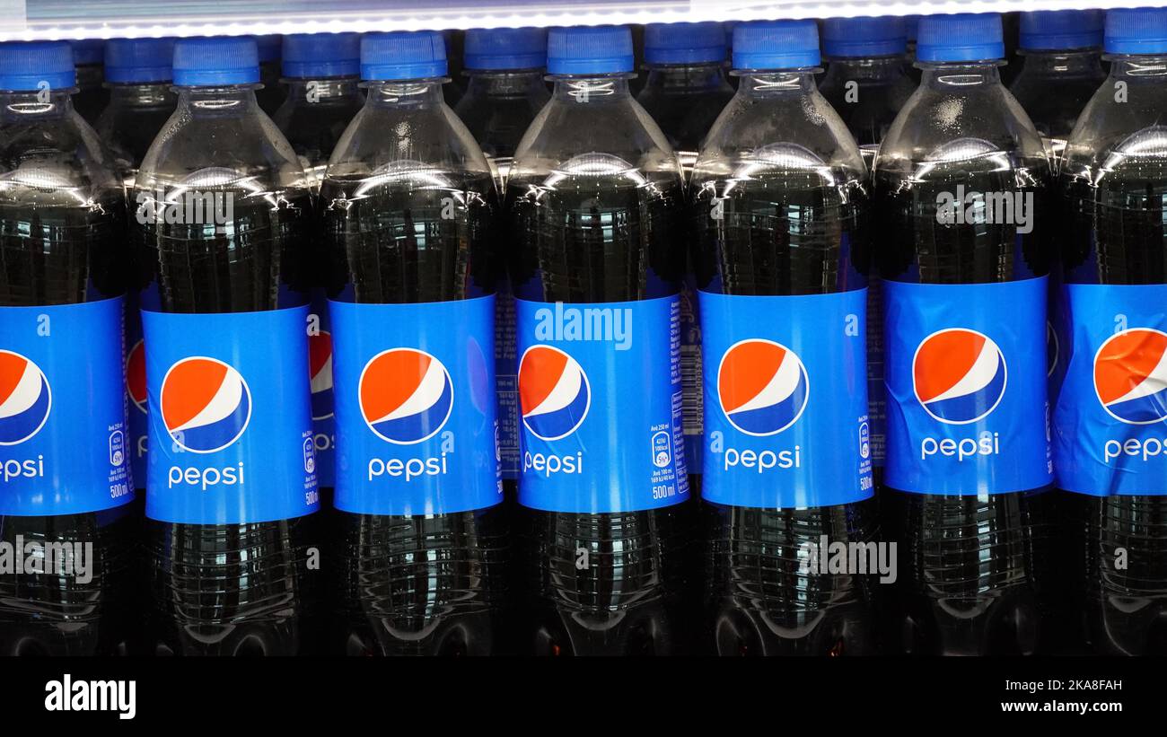 Limassol, Cyprus October 27TH, 2022 Pepsi bottle drinks display on