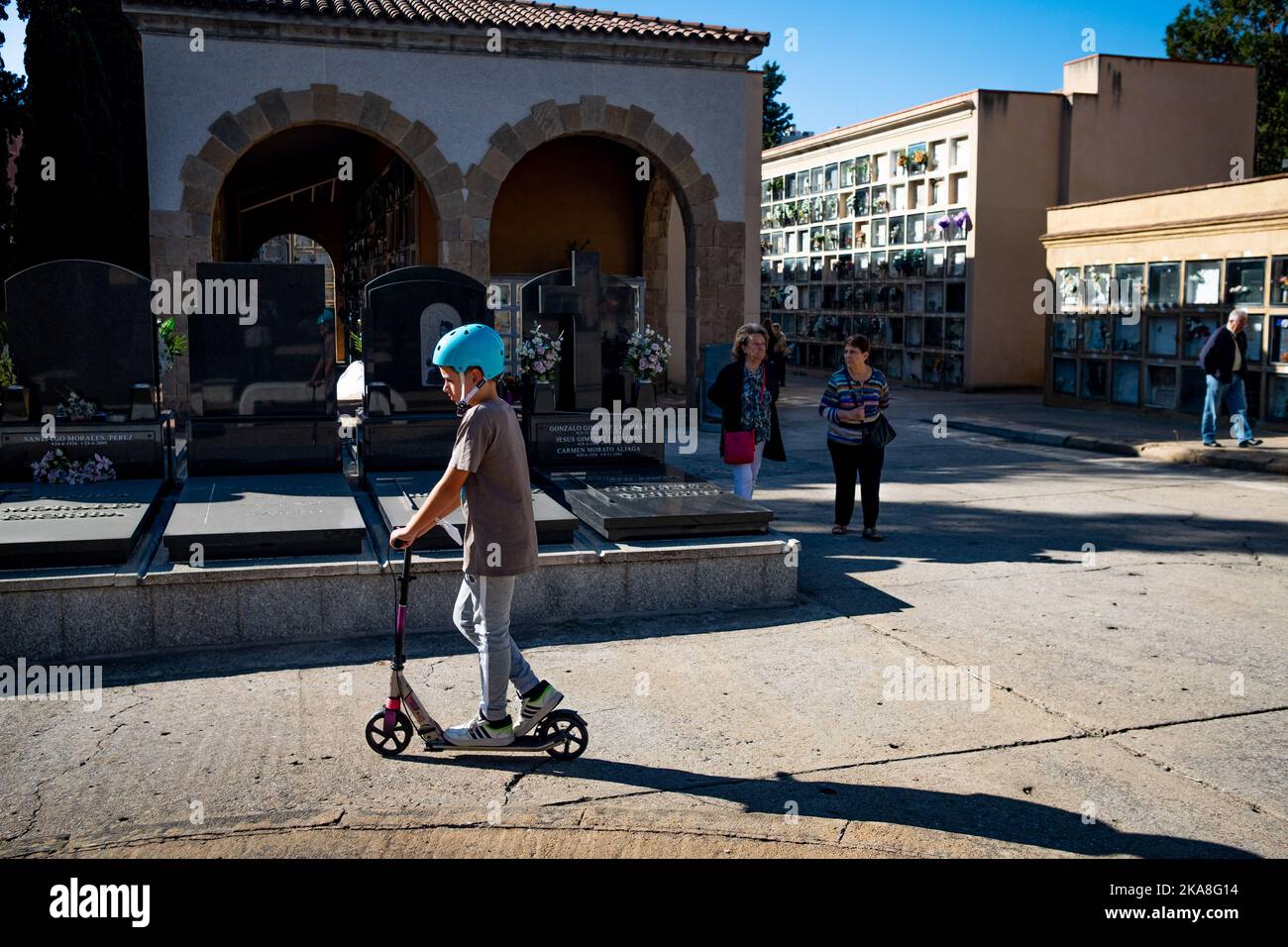 barcelona-spain-01-nov-2022-a-kid-seen-riding-a-scooter-inside-the