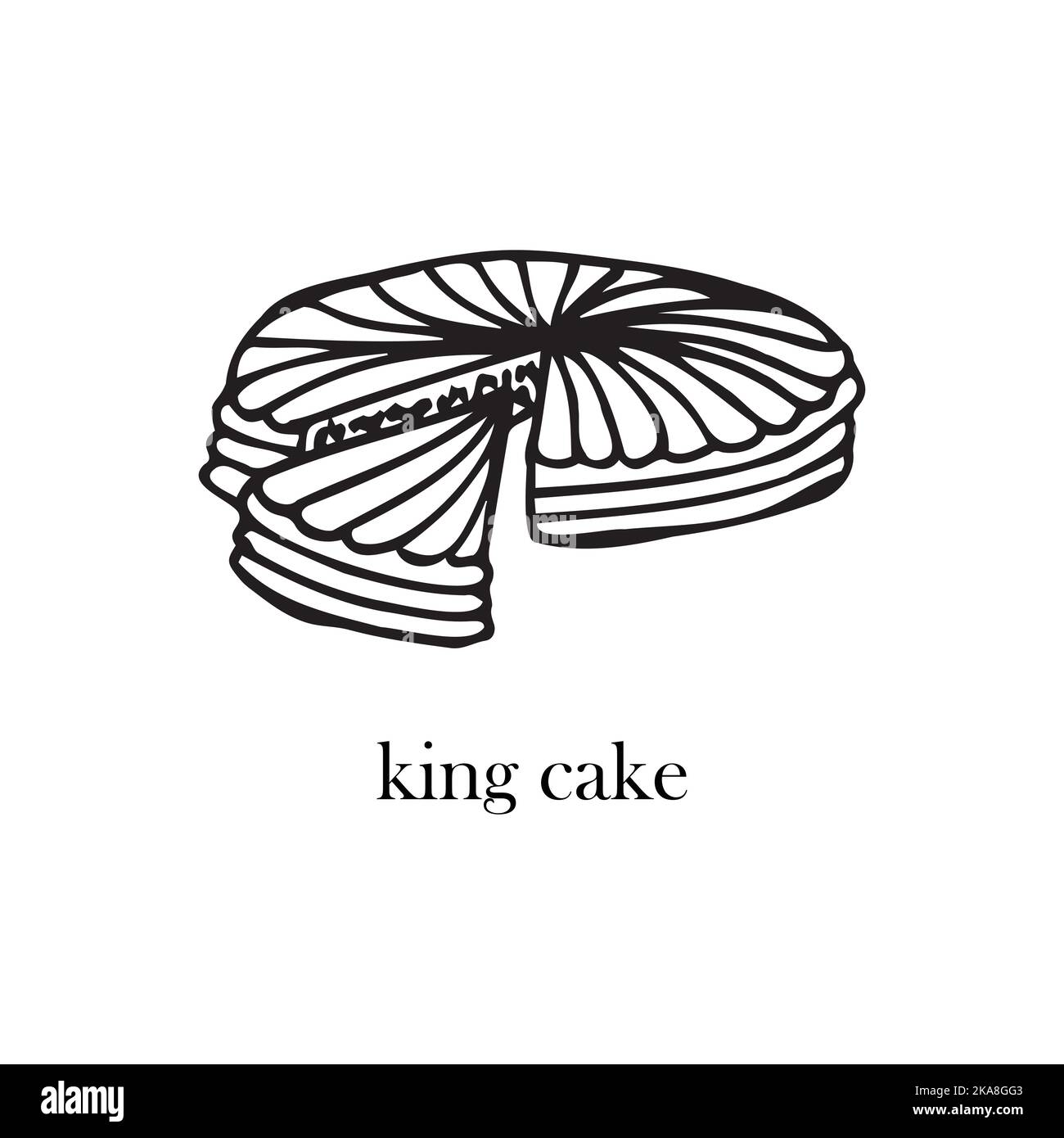 Vector illustration of a French dish - king cake. Dishes for Christmas and New Year. Stock Vector