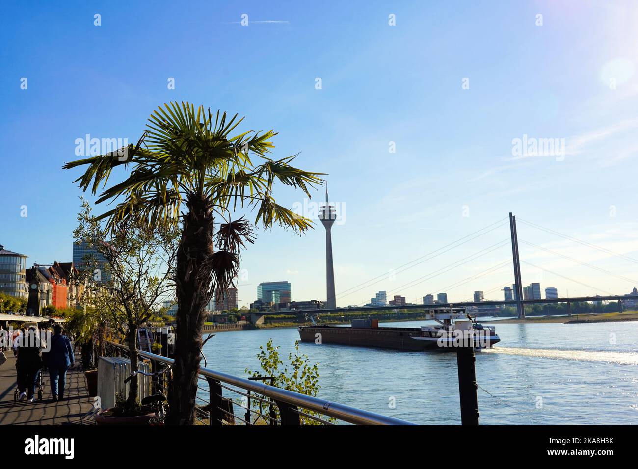 Rhine river in Düsseldorf/Germany on a late summer's day. Stock Photo