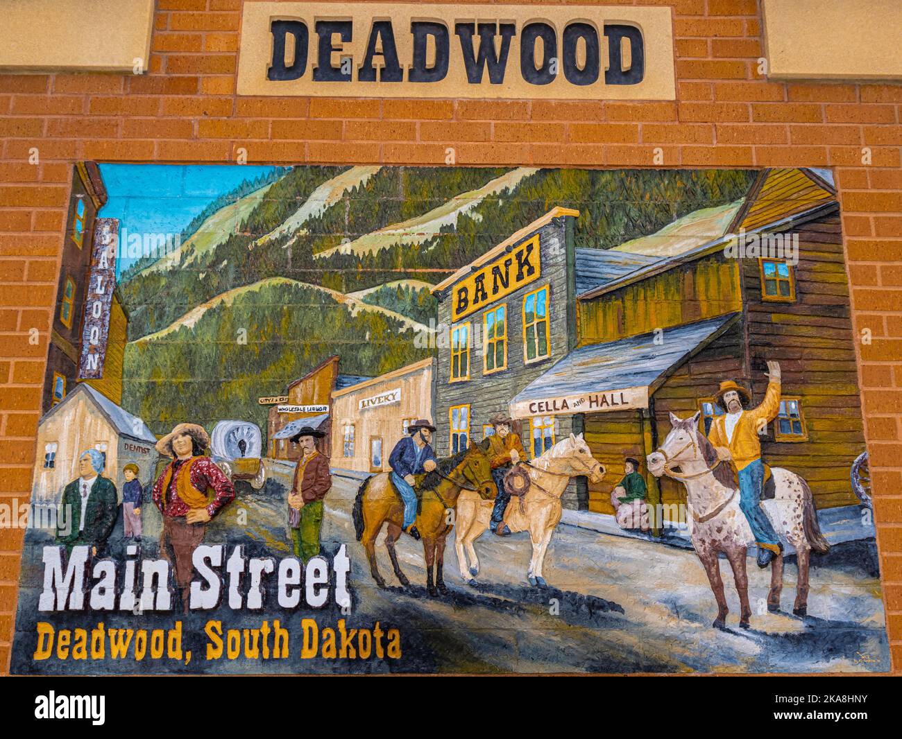 Hand Carved Main Street Sign , Deadwood, South Dakota, USA Stock Photo