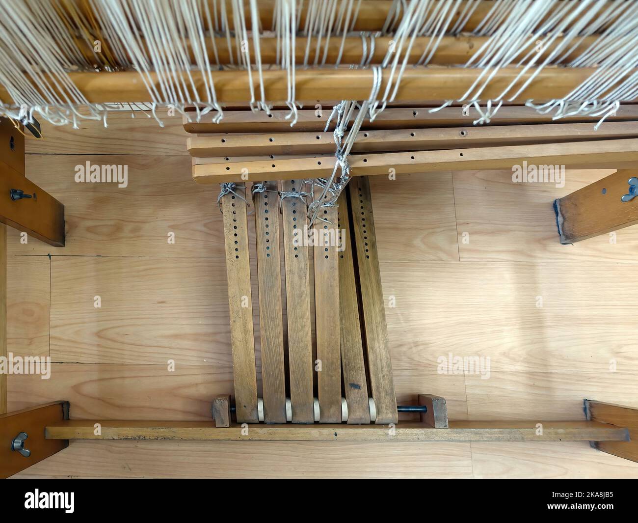 A top view of pedals on the weaving loom Stock Photo Alamy