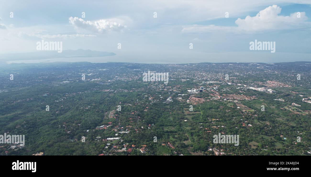 High panorama view on Managua city aerial drone angle Stock Photo