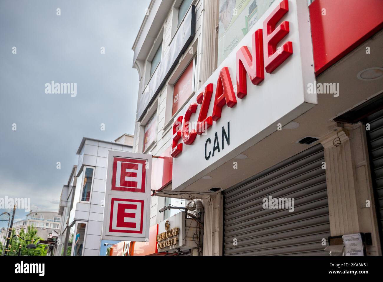 Picture of a sign with the logo Eczane, meaning pharmacy, in Istanbul ...