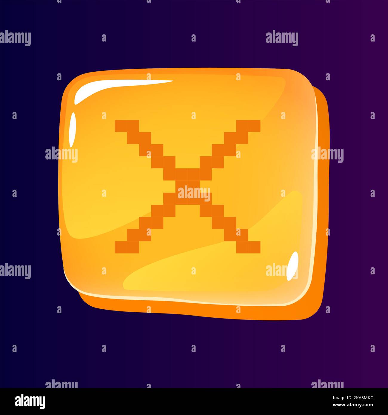 Multiplication sign glossy ui button with pixelated icon Stock Vector