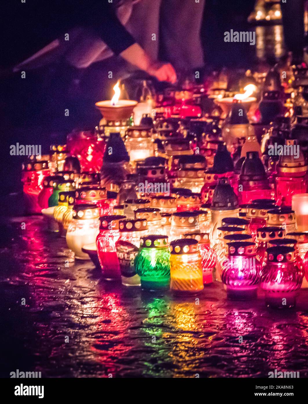 polish cemetery on all saints day, cmenatarz w polsce, wszystkich swietych znicze Stock Photo