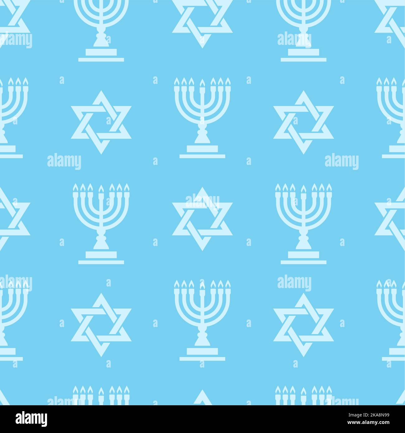 Jewish Star of David and Menorah seamless pattern, festive Hanukkah background, vector Stock Vector