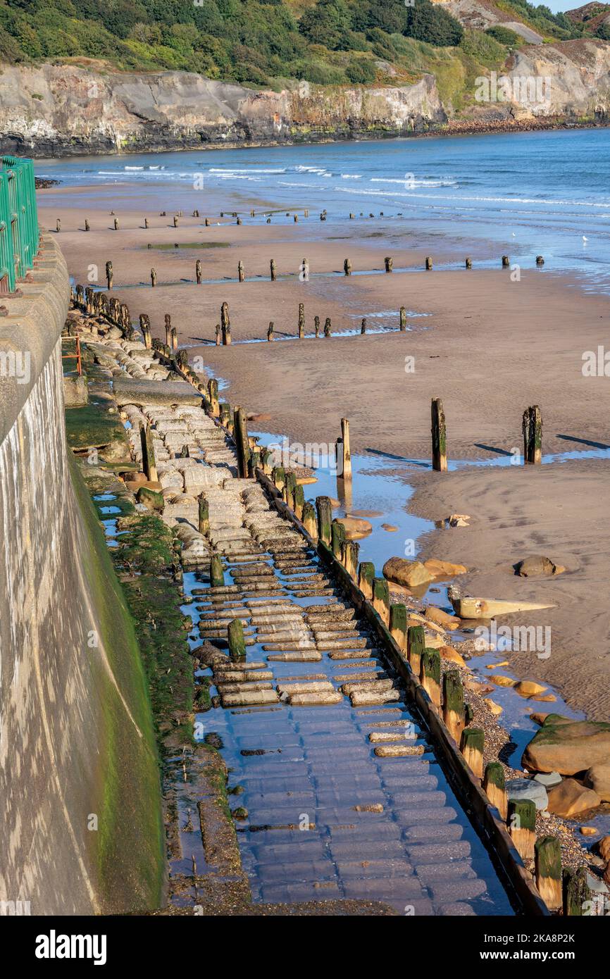Sandsend beach in Yorkshire's Heritage coastline nr Whitby North Yorkshire England Stock Photo