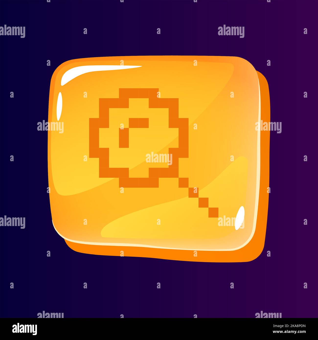 Magnifying glass glossy ui button with pixelated icon Stock Vector