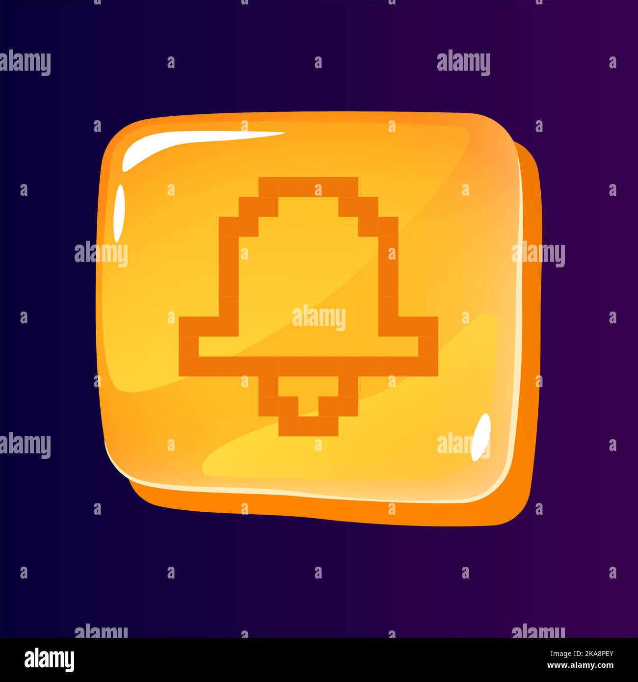 Bell glossy ui button with pixelated icon Stock Vector