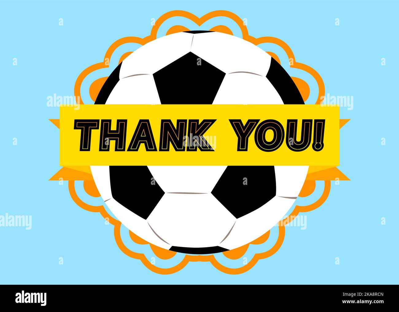 Football ball with Thank You text. Cartoon sport poster. Stock Vector