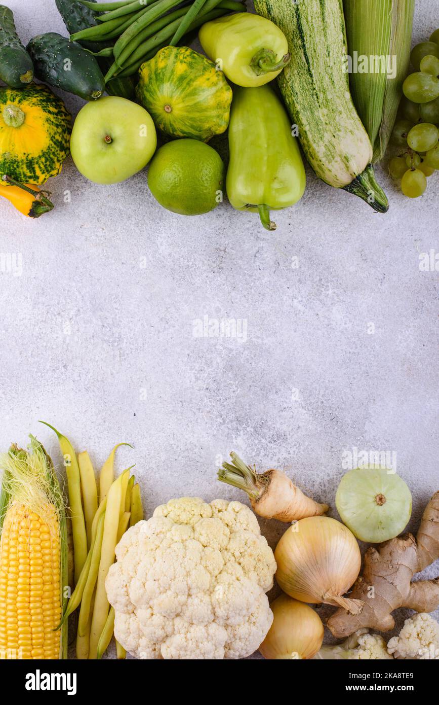 Assortment of yellow and green vegetables and fruits Stock Photo Alamy