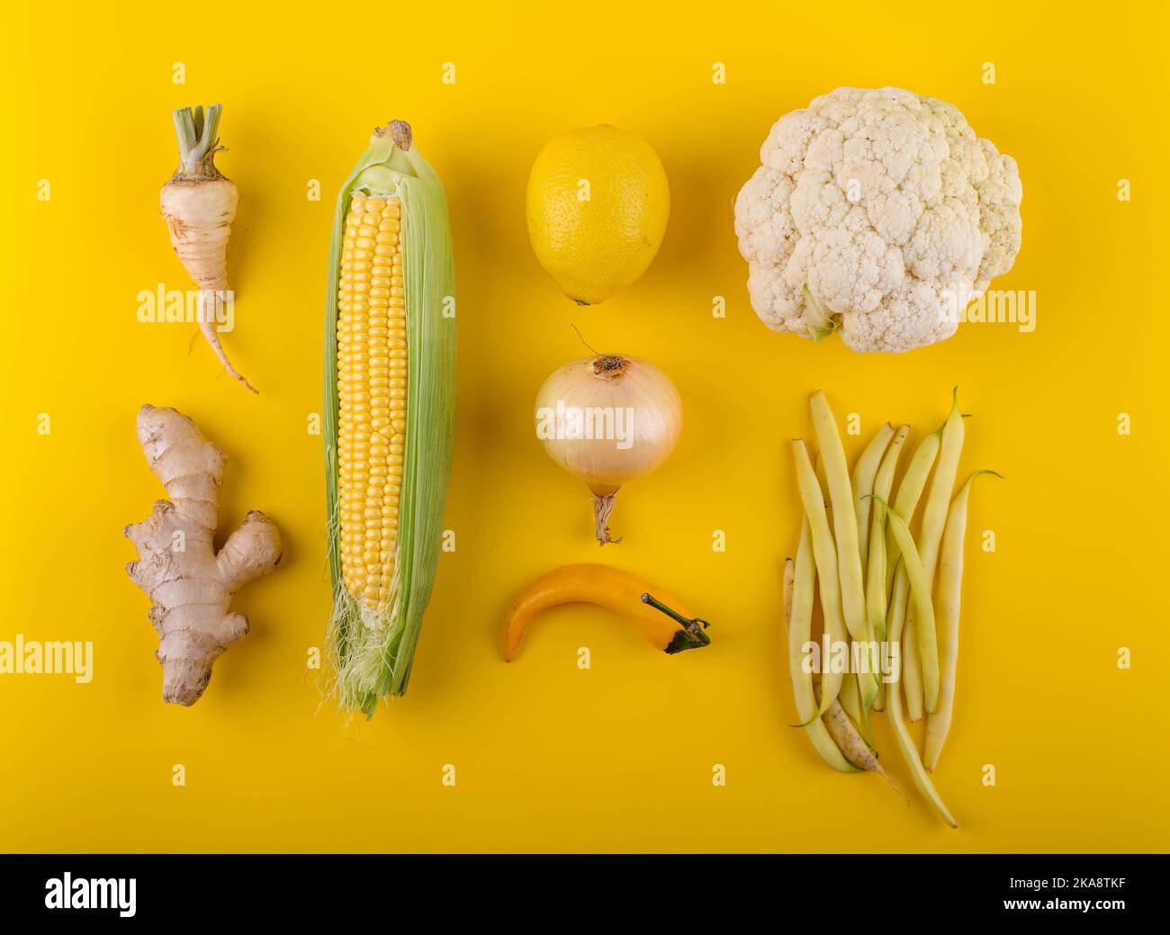 Set of yellow vegetables and fruits Stock Photo Alamy