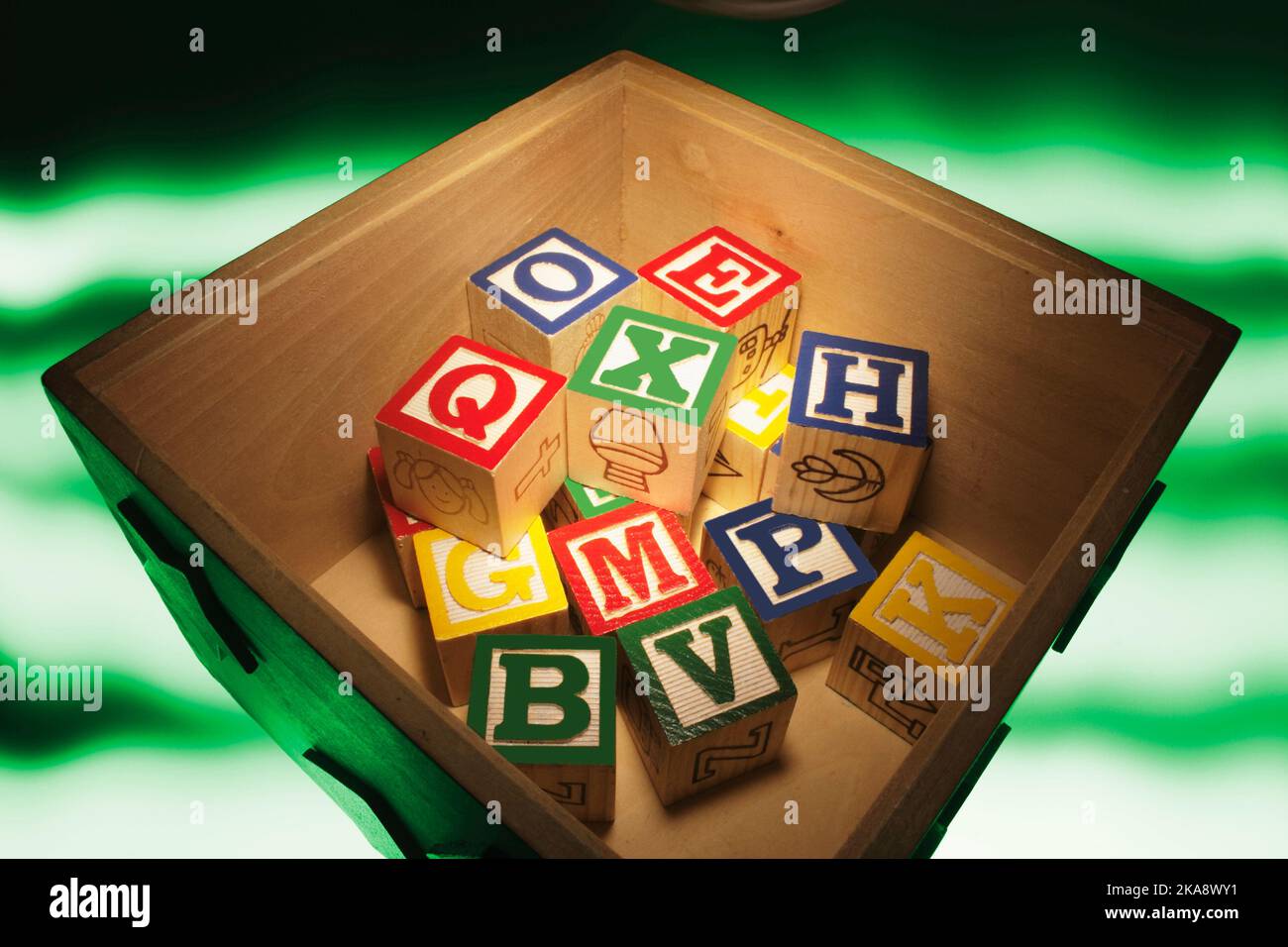 Wooden Alphabet Blocks in Box Stock Photo Alamy