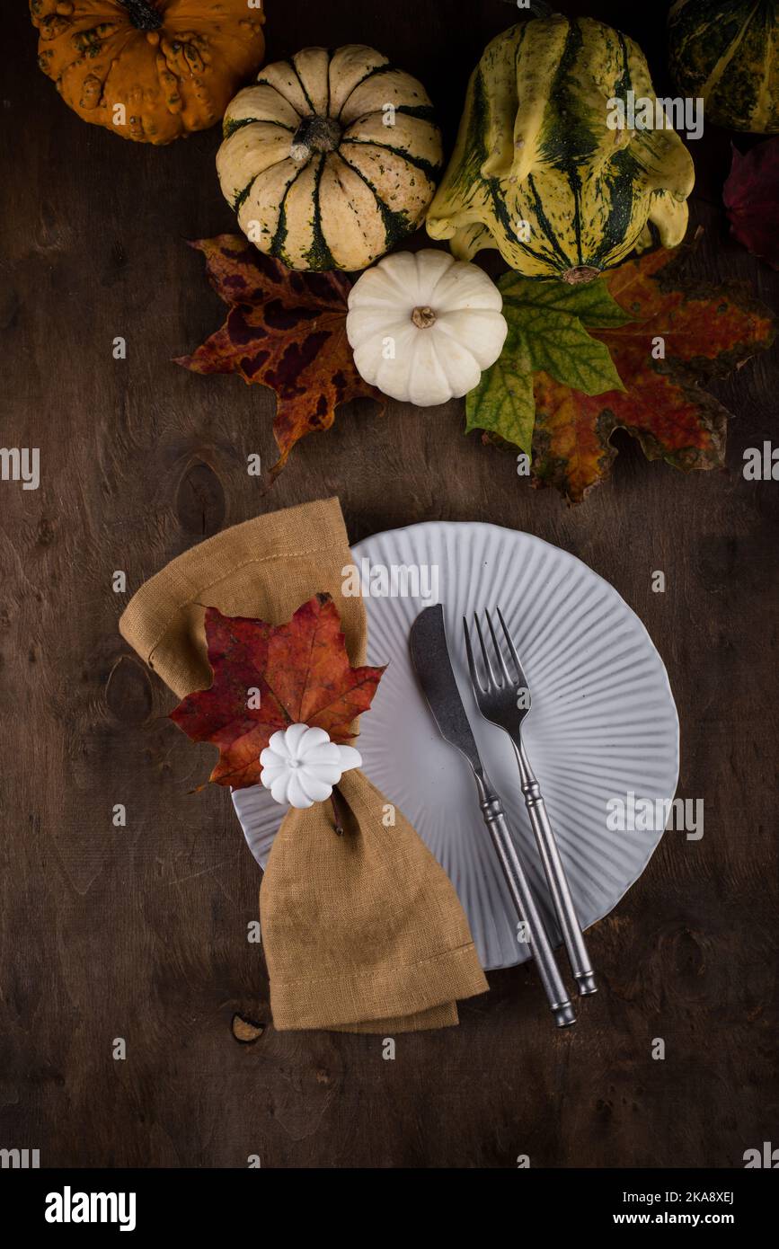 Autumn fall thanksgiving table setting stock photo alamy