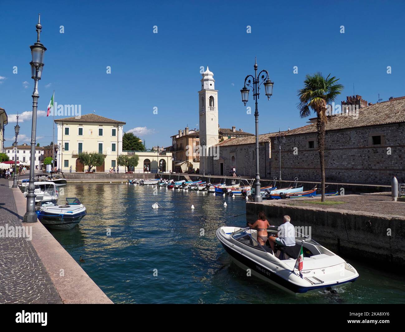 small boats in Porto Lazise harbour, Lazise, Lake Garda, Italy,Europe ...