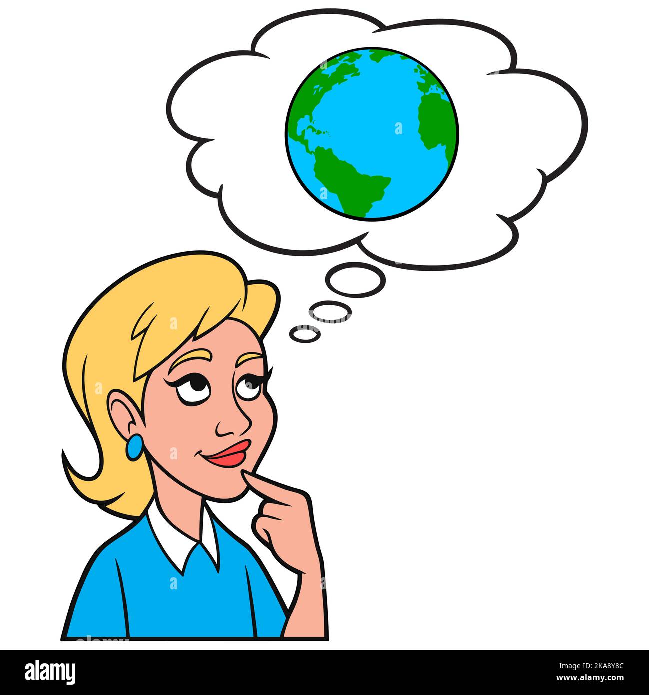 Girl thinking about Climate Change - A cartoon illustration of a Girl