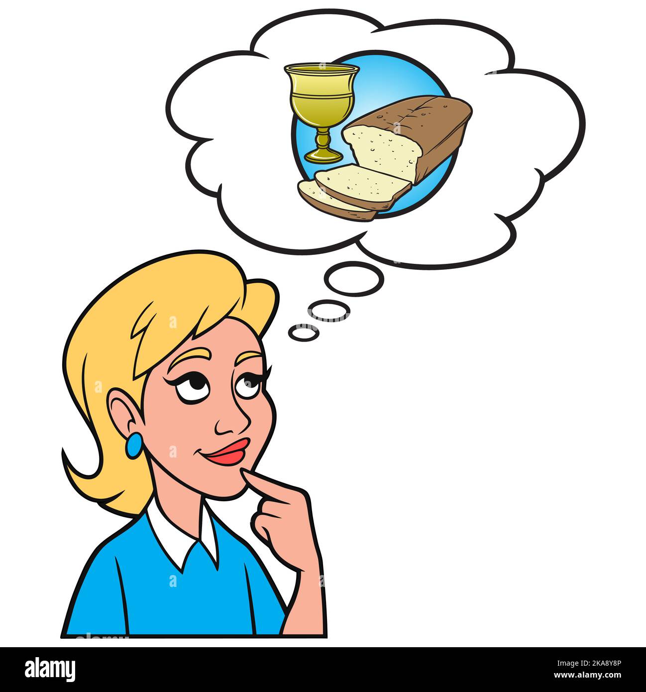 Girl thinking about Church Communion Service - A cartoon illustration ...