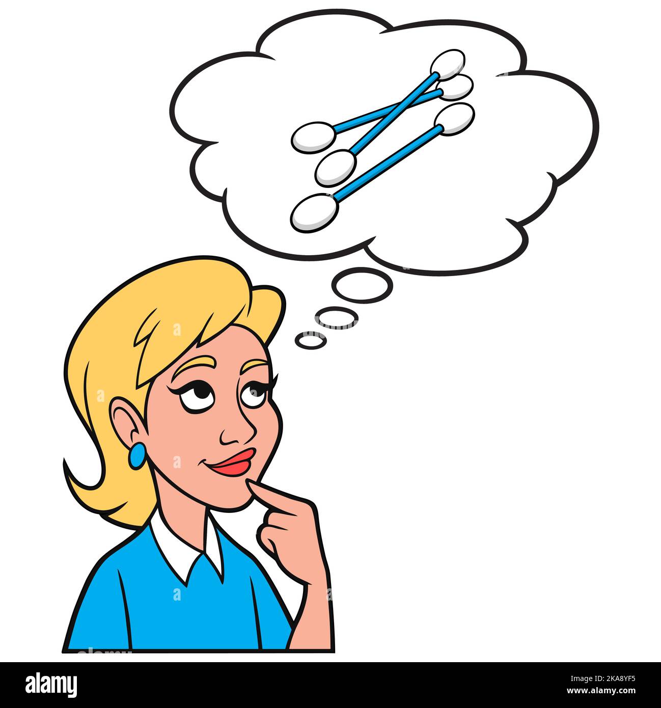 Girl thinking about Cotton Swabs A cartoon illustration of a Girl