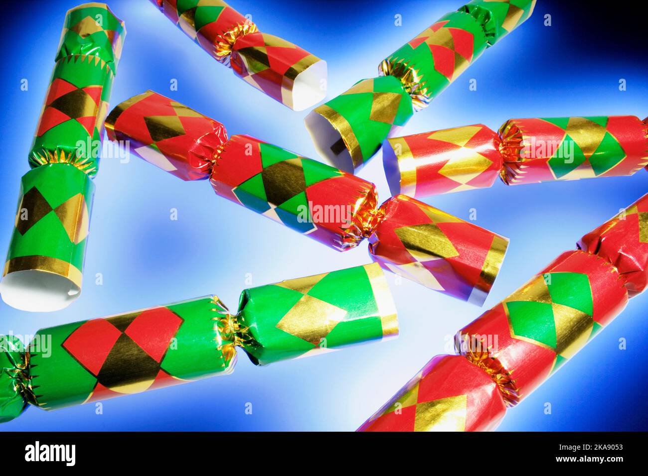 Christmas Bon Bons on Blue Background Stock Photo