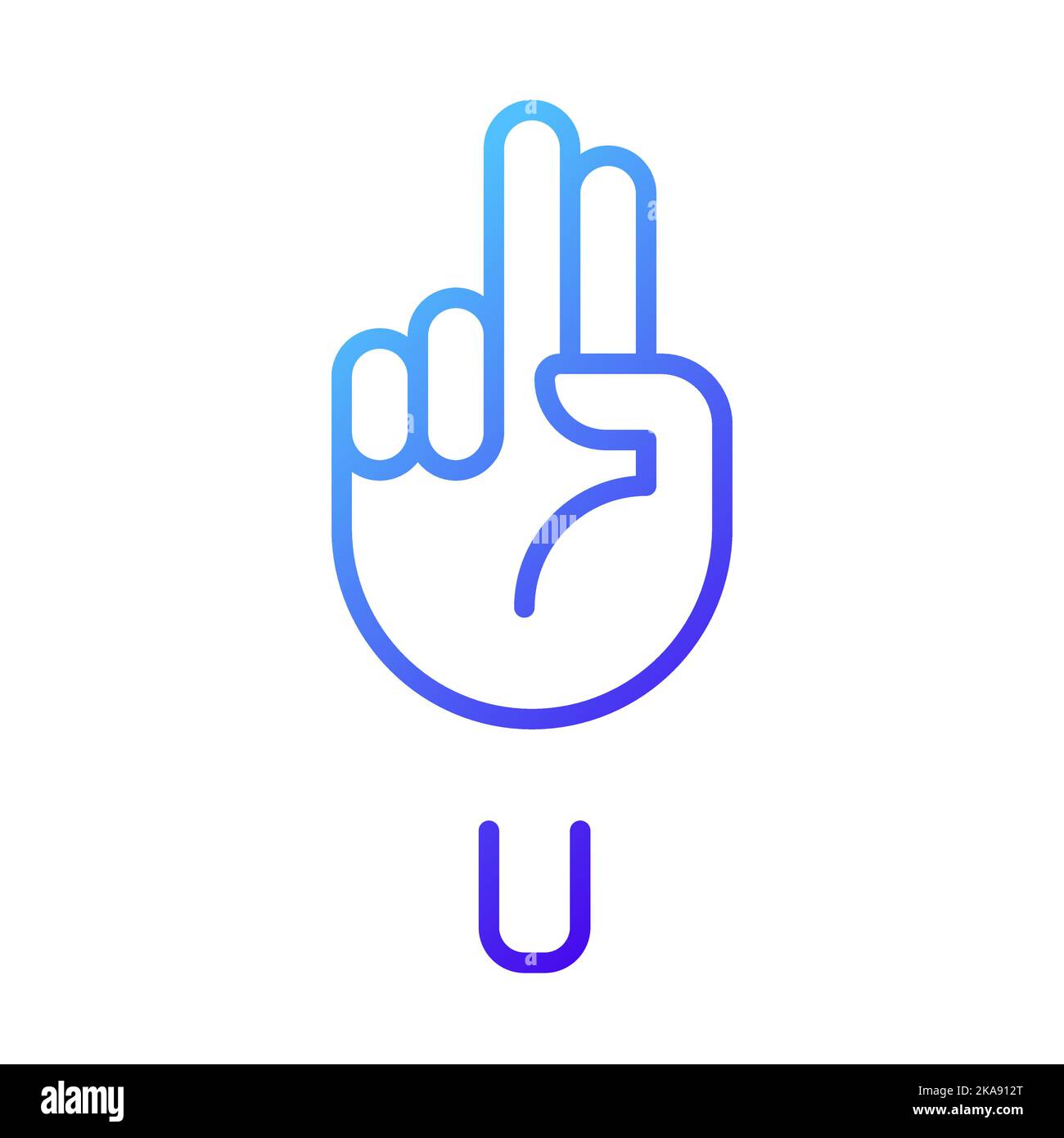 Letter U sign in ASL pixel perfect gradient linear vector icon Stock ...