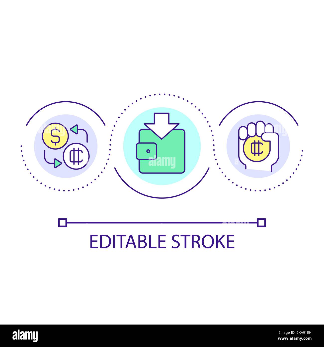 Transactions on crypto wallet loop concept icon Stock Vector