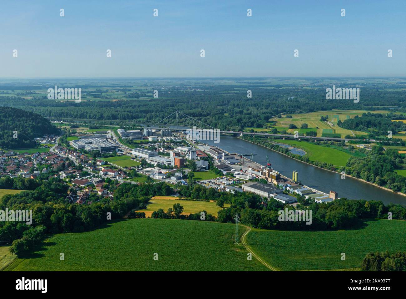 The region around Deggendorf, the gate to bavarian forest from above Stock Photo