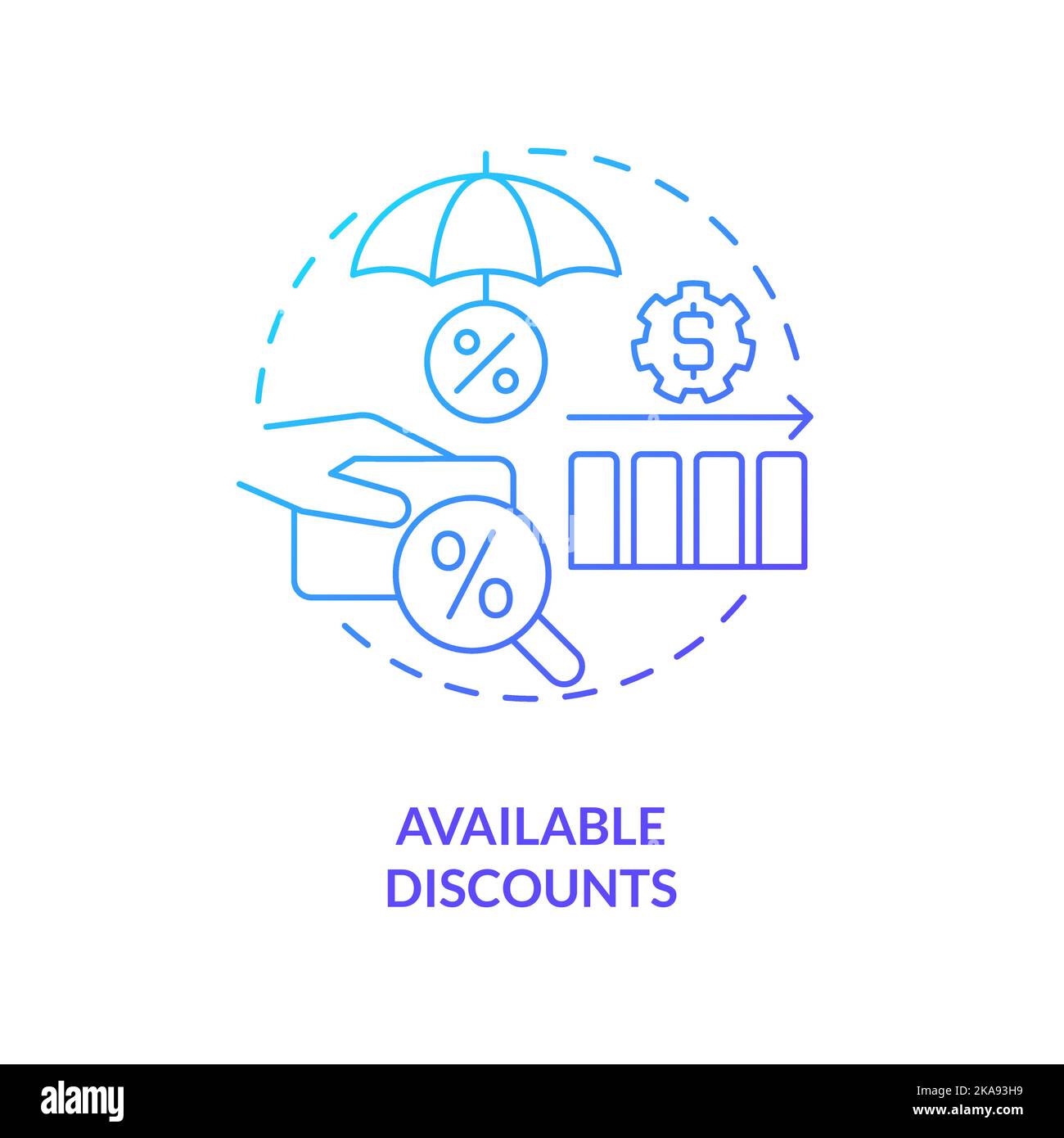 Available discounts blue gradient concept icon Stock Vector