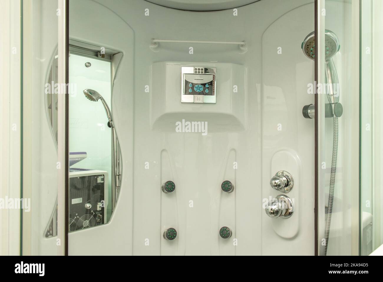 Shower cabin with radio and pressurized water jets Stock Photo Alamy