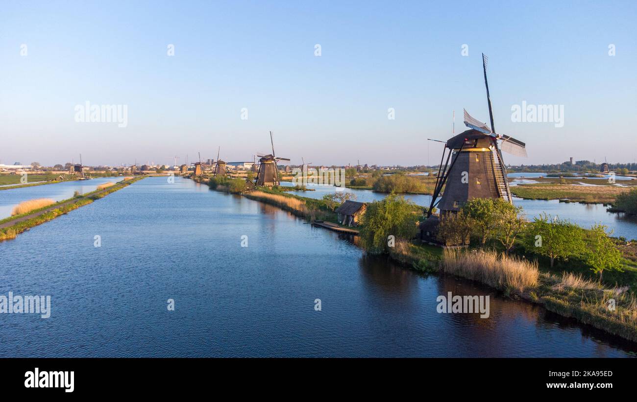 Historic windmills in Kinderdijk Stock Photo