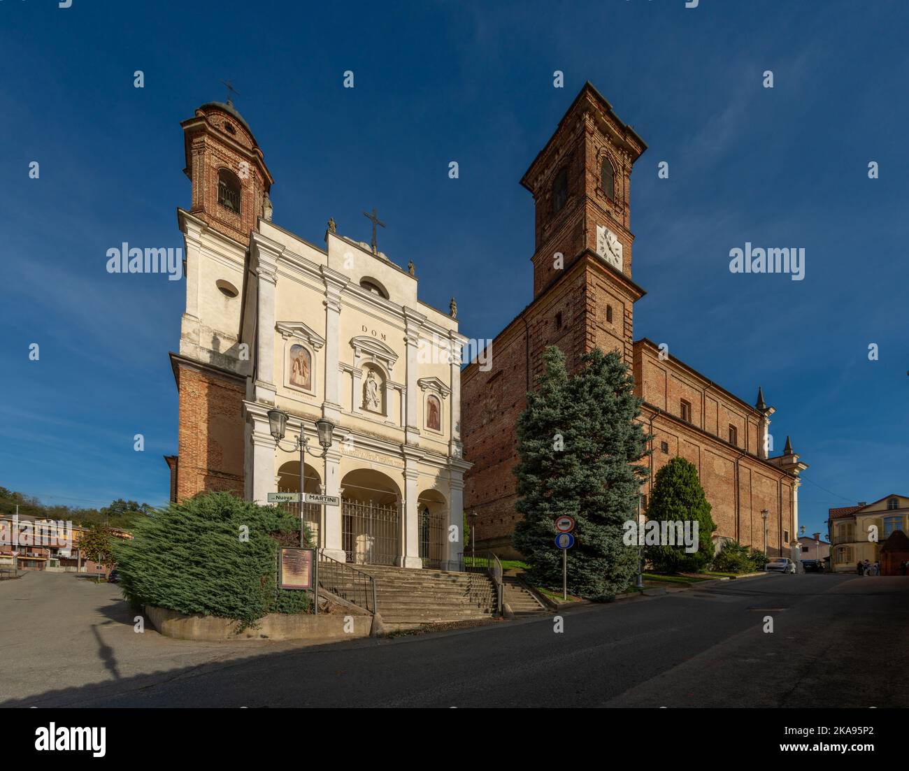 Sanfrè, Cuneo, Piedmont, Italy - October 29, 2022: Church of Sant Agostino, called dei Battuti Bianchi (beaten white), stands behind the parish church Stock Photo