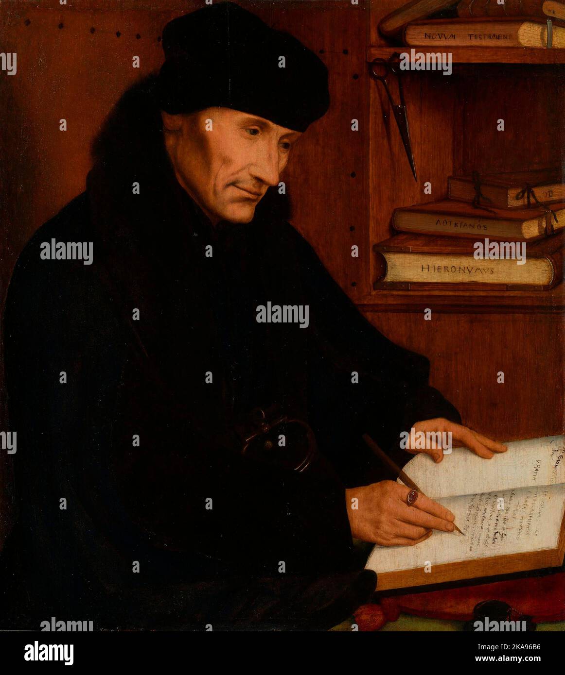 Quentin Massys.  Portrait of Erasmus of Rotterdam. Oil on wood, 50,5 x 45,5 cm Stock Photo