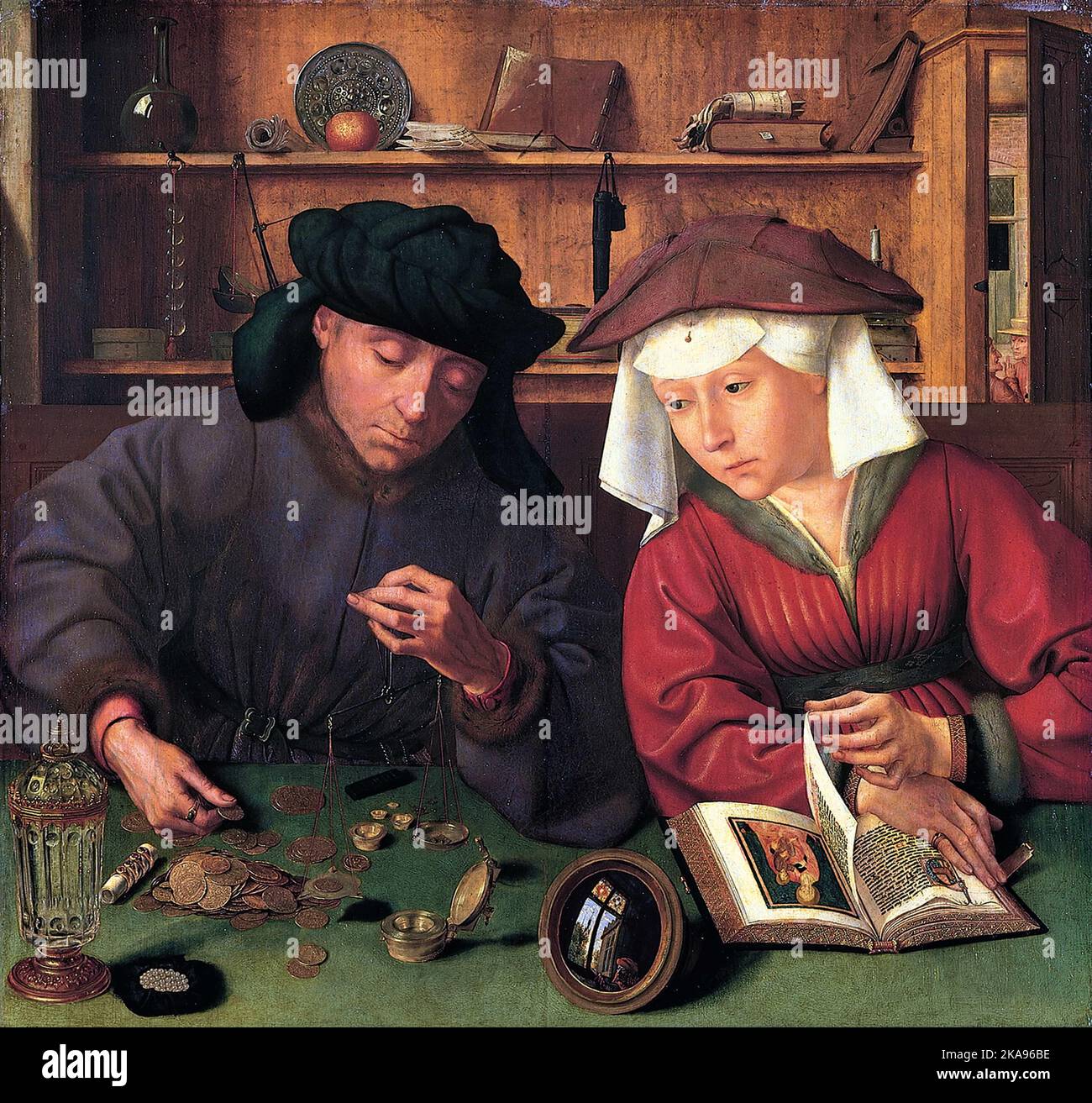Quentin Massys. The Moneylender and his Wife, 1514. oil on panel, 70.5 x 67 cm Stock Photo