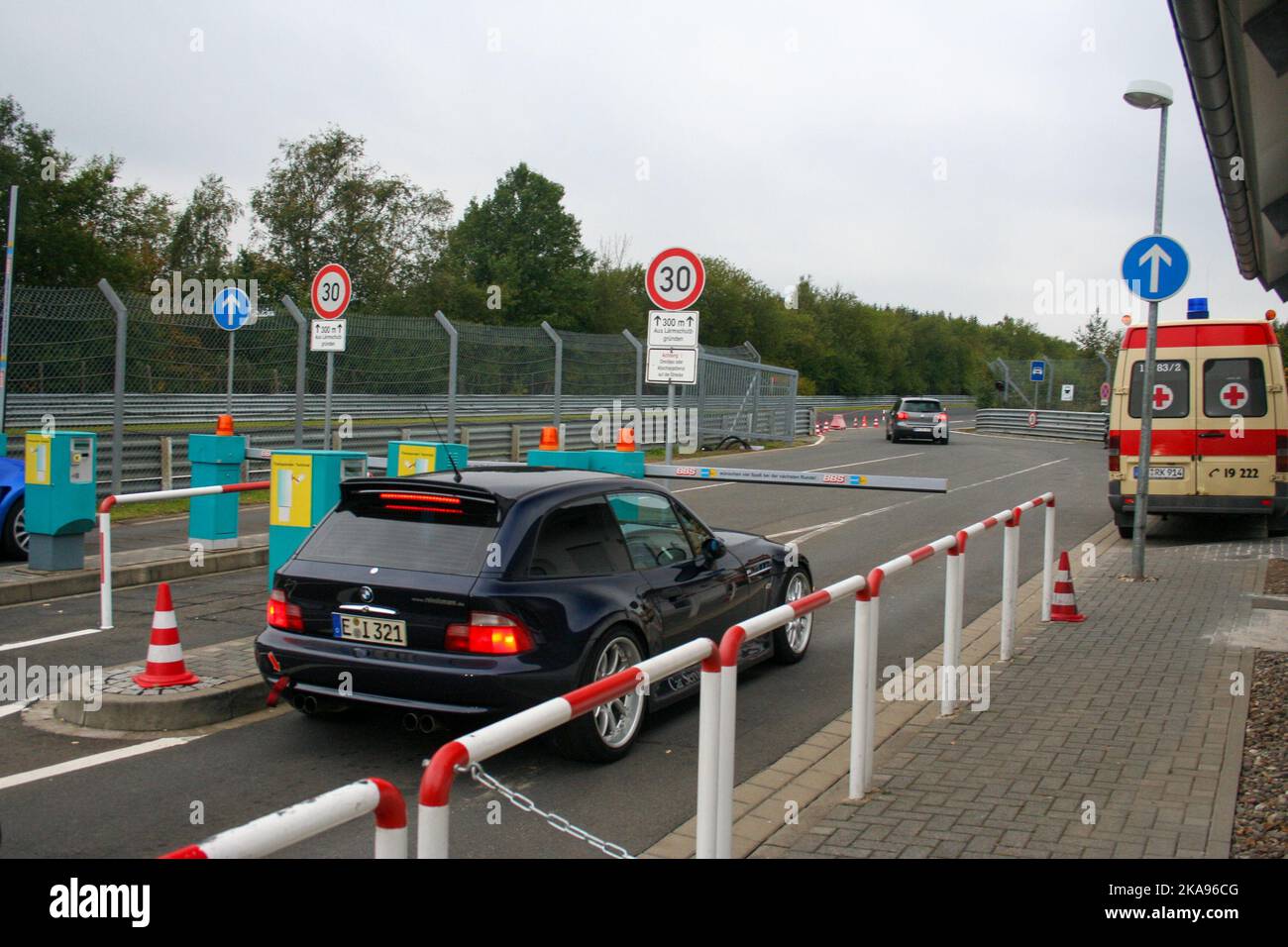 A closeup of a black BMW Z3 M Coupe about to be driven on the Nurburgring Stock Photo