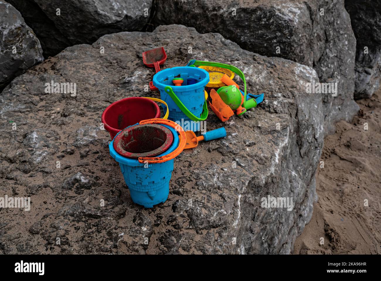 Buckets and Spades on beach Stock Photo Alamy