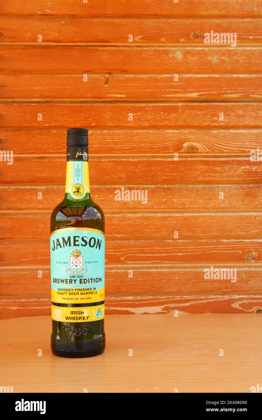 Bottle of Jameson Whiskey with wooden background Stock Photo Alamy