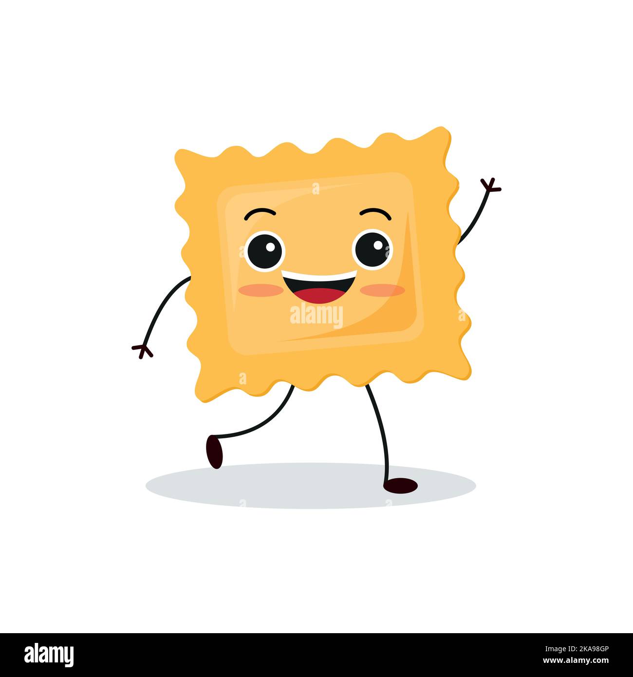 Pasta characters. Funny noodles with cute faces, hands and feet, comic