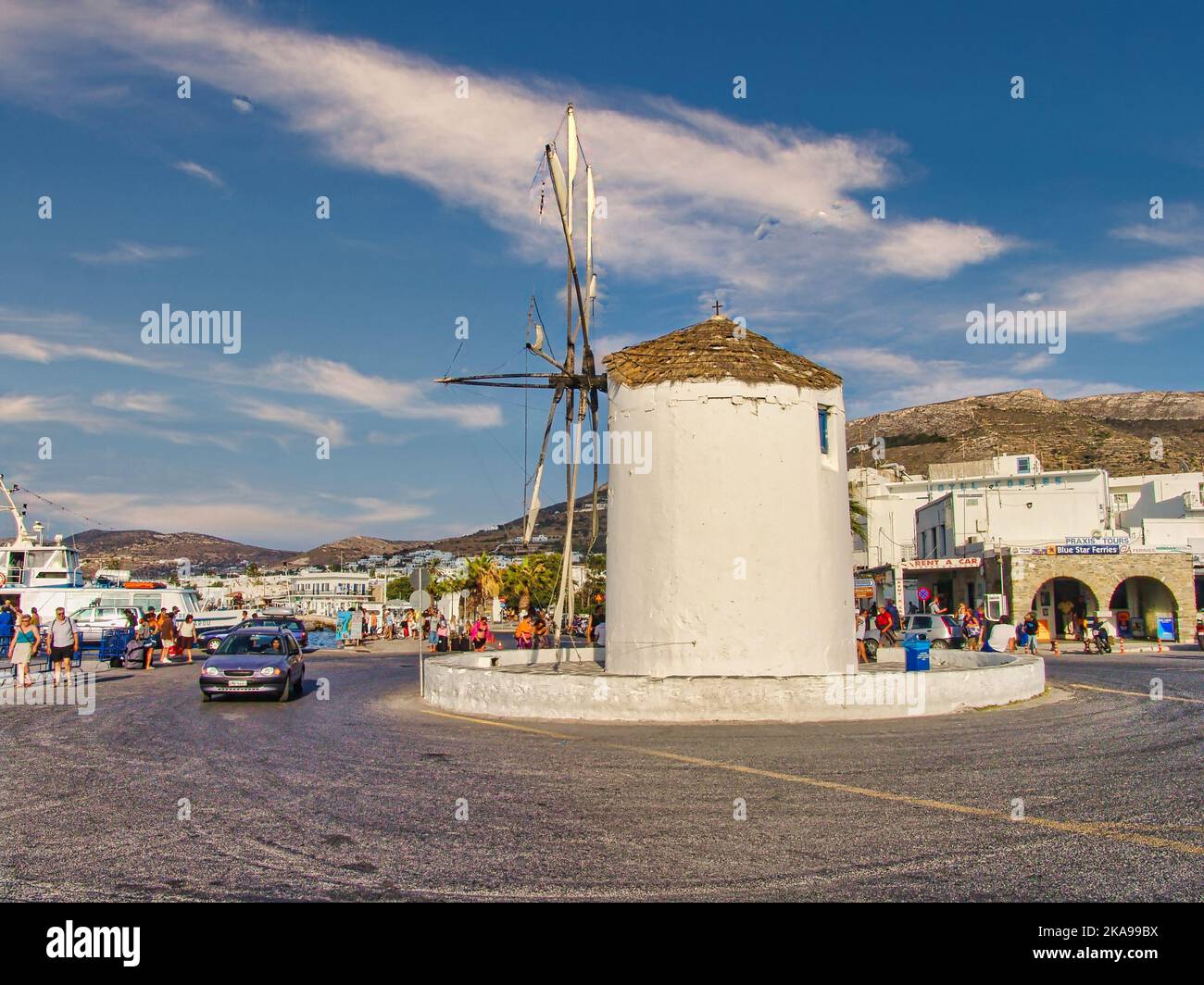 A beautiful view of the Flour Mills of Mykonos windmill at Parikia