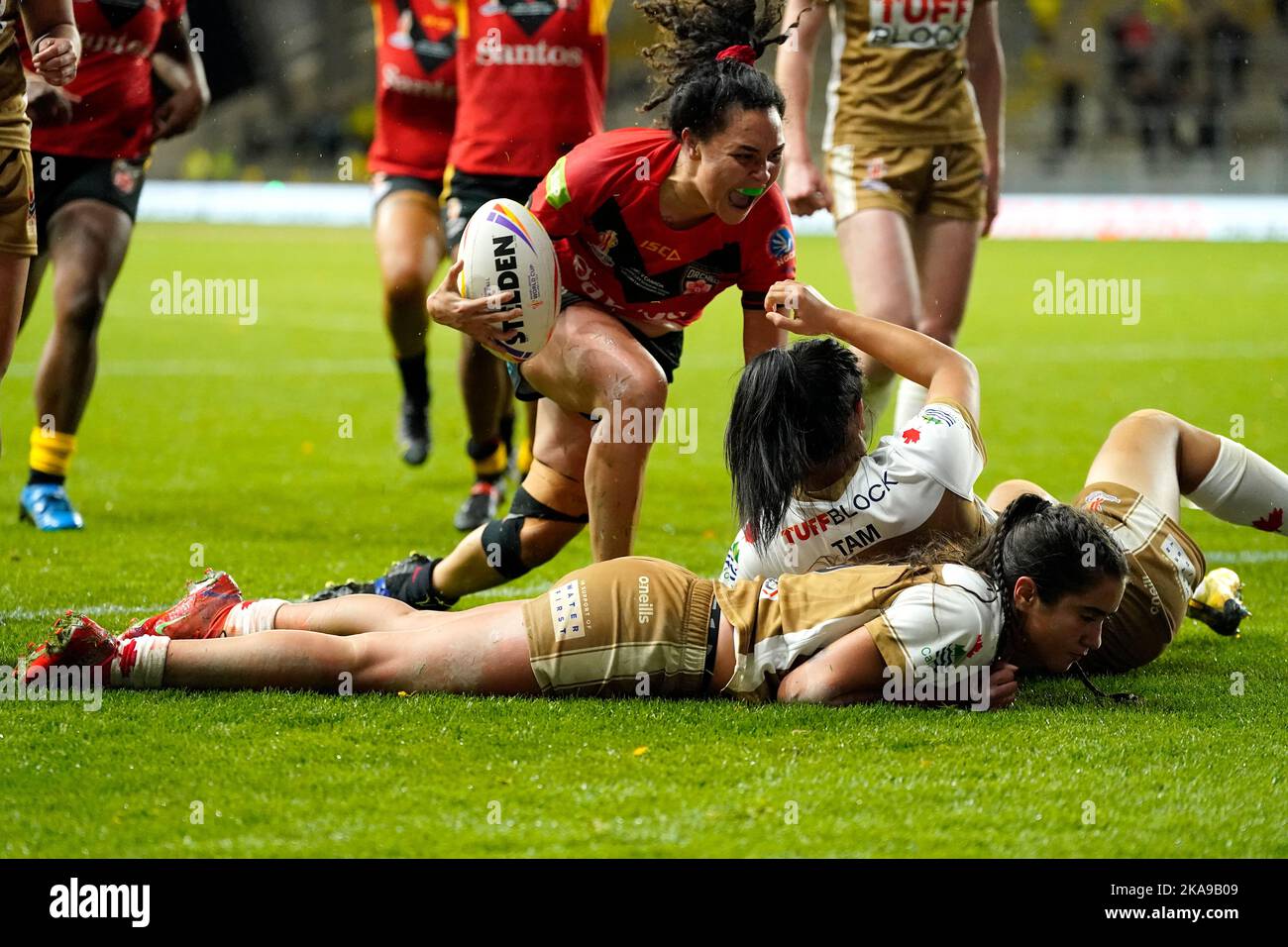 Papua New Guinea's Shellie Long celebrates scoring their side's first