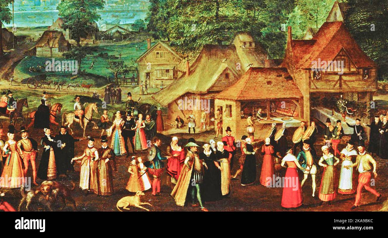 FESTIVAL AT BERMONDSEY  Section of the painting attributed to Marcus Gheeraerts the Elder , about 1570 Stock Photo
