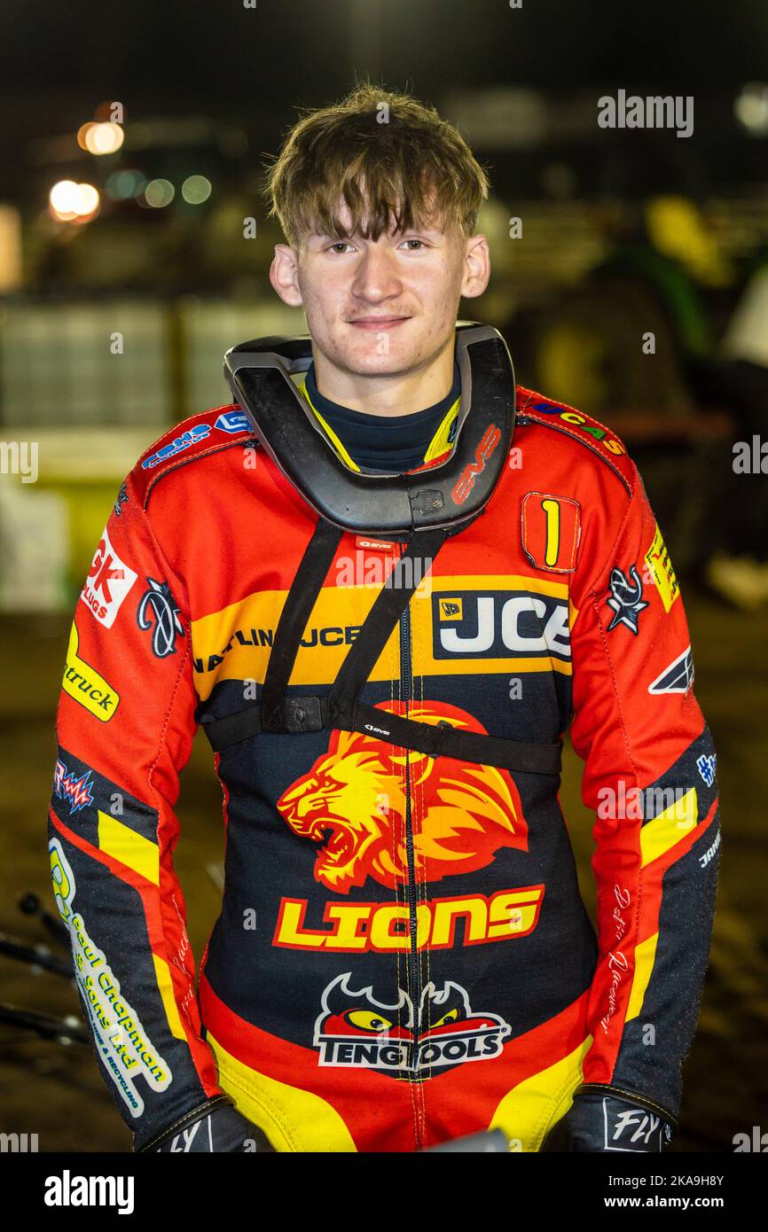 Dan Thompson - Leicester Lion Cubs speedway rider.  Portrait. Stock Photo
