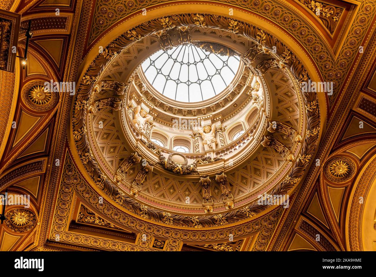 A low angle of the magnificent ceiling in Fitzwilliam museum in Cambridge, England, United Kingdom Stock Photo